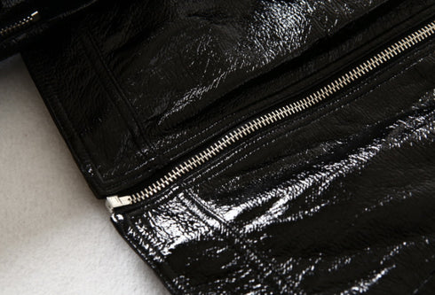 Black Bright Leather PU Short Motorcycle Leather Jacket Women's Jacket - ROUTINE FASHION